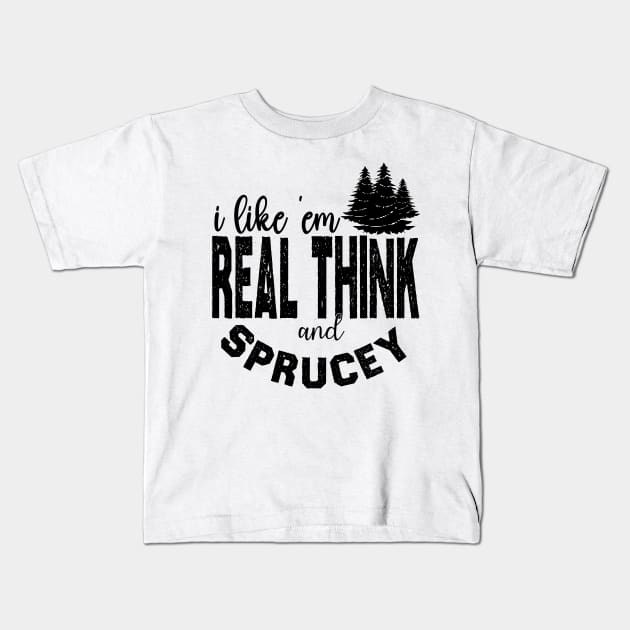 I Like 'em Real Thick & Sprucey, Funny Retro Vintage Sunset Kids T-Shirt by DesignHND